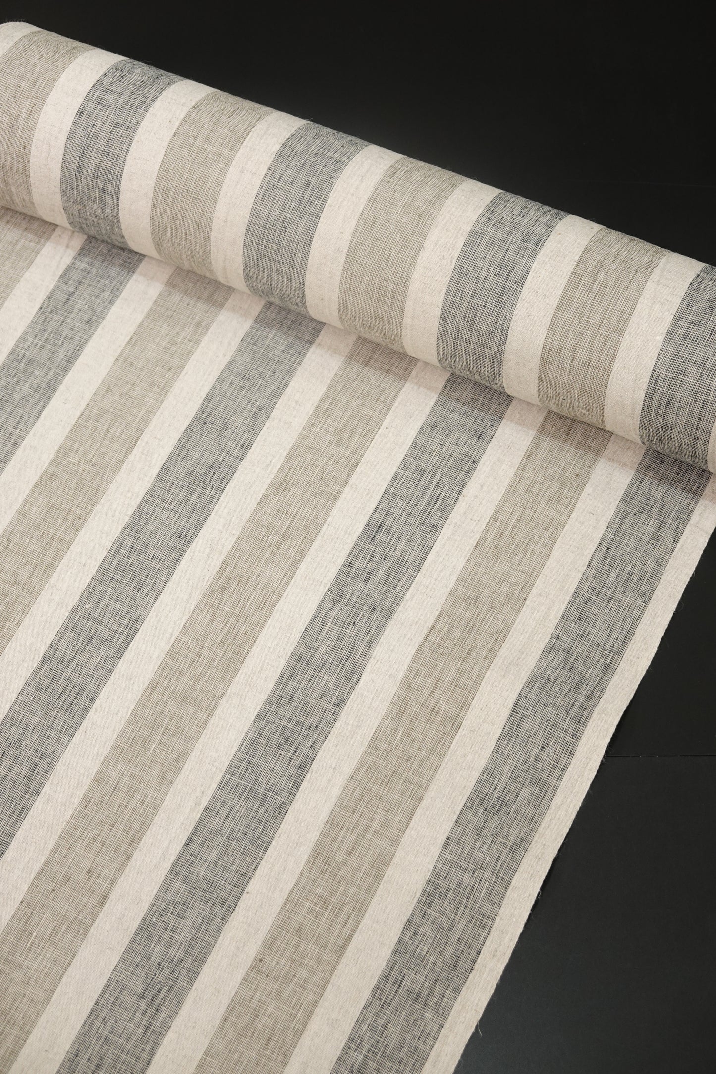【臼井織布】伊勢綿麻 棒縞 生成りに鼠