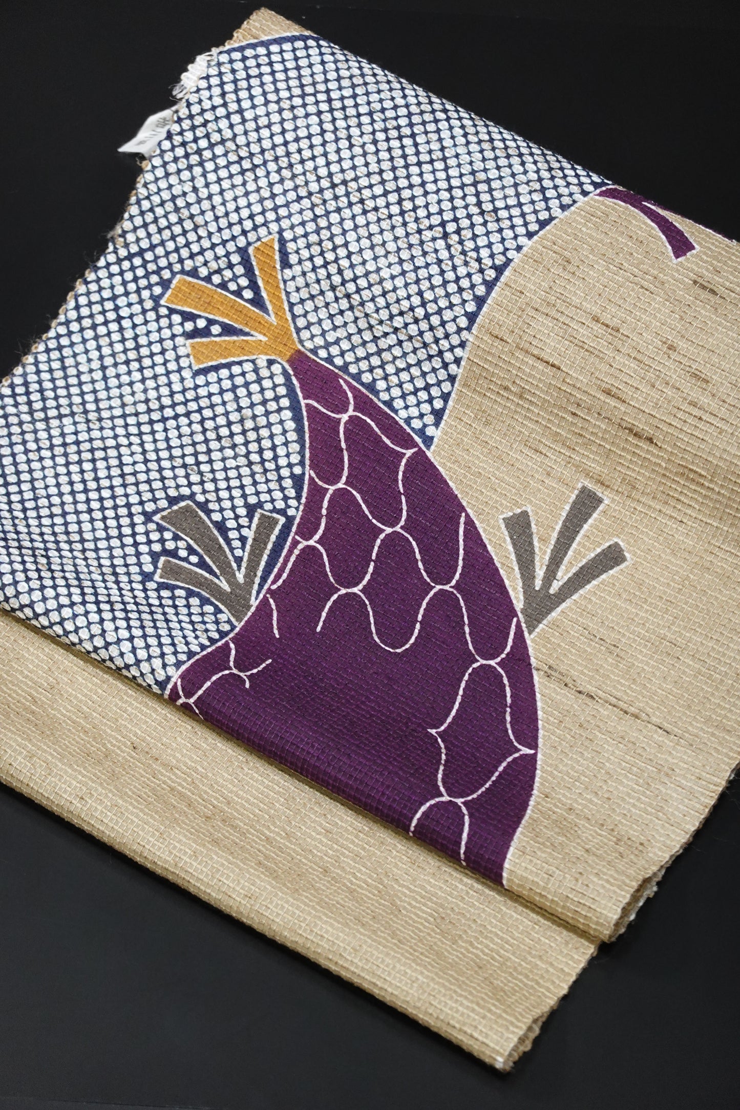 【栗山吉三郎】九寸名古屋帯 『竹の子網干』 絹紅梅【栗山工房】