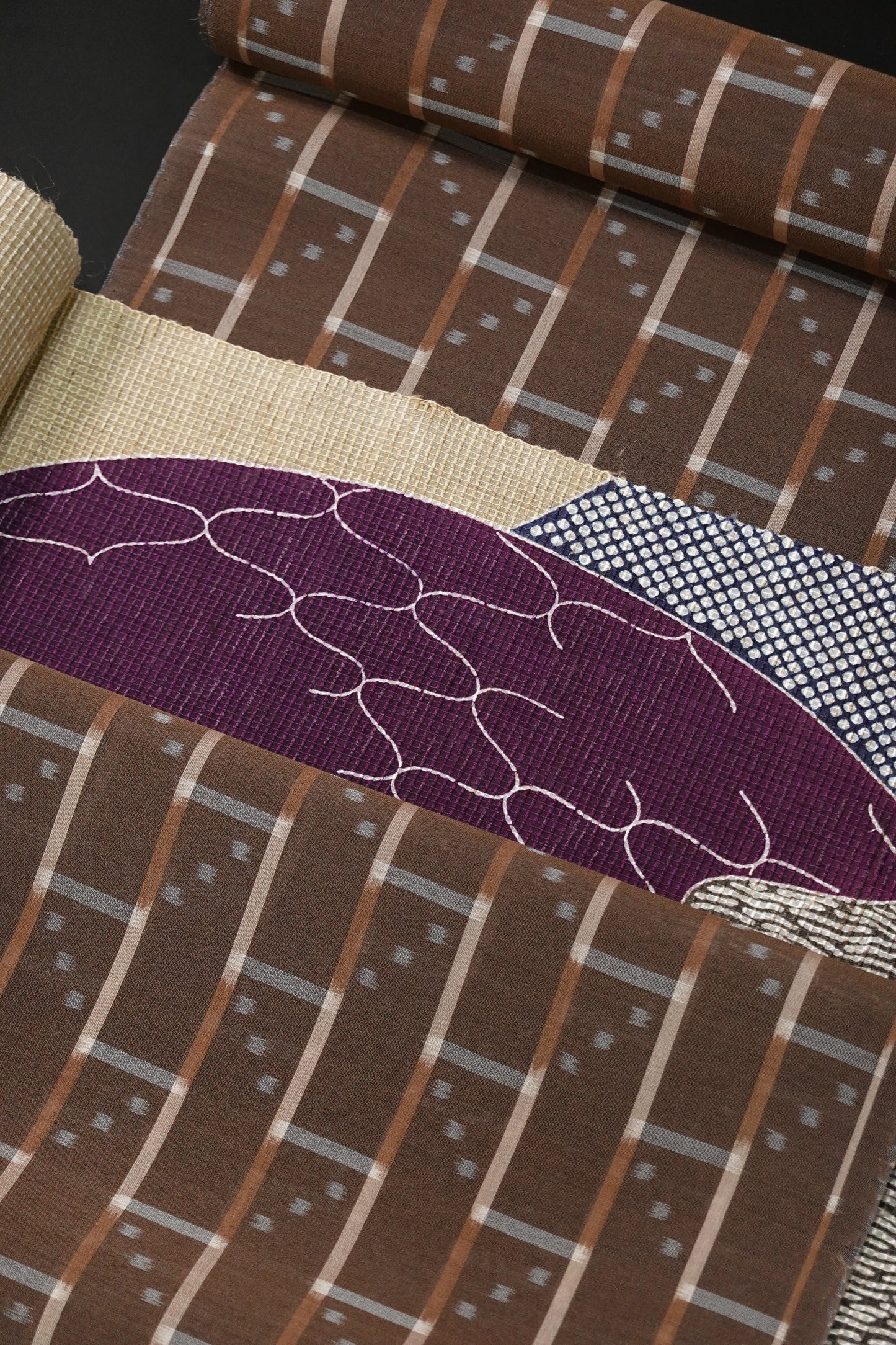 【栗山吉三郎】九寸名古屋帯 『竹の子網干』 絹紅梅【栗山工房】