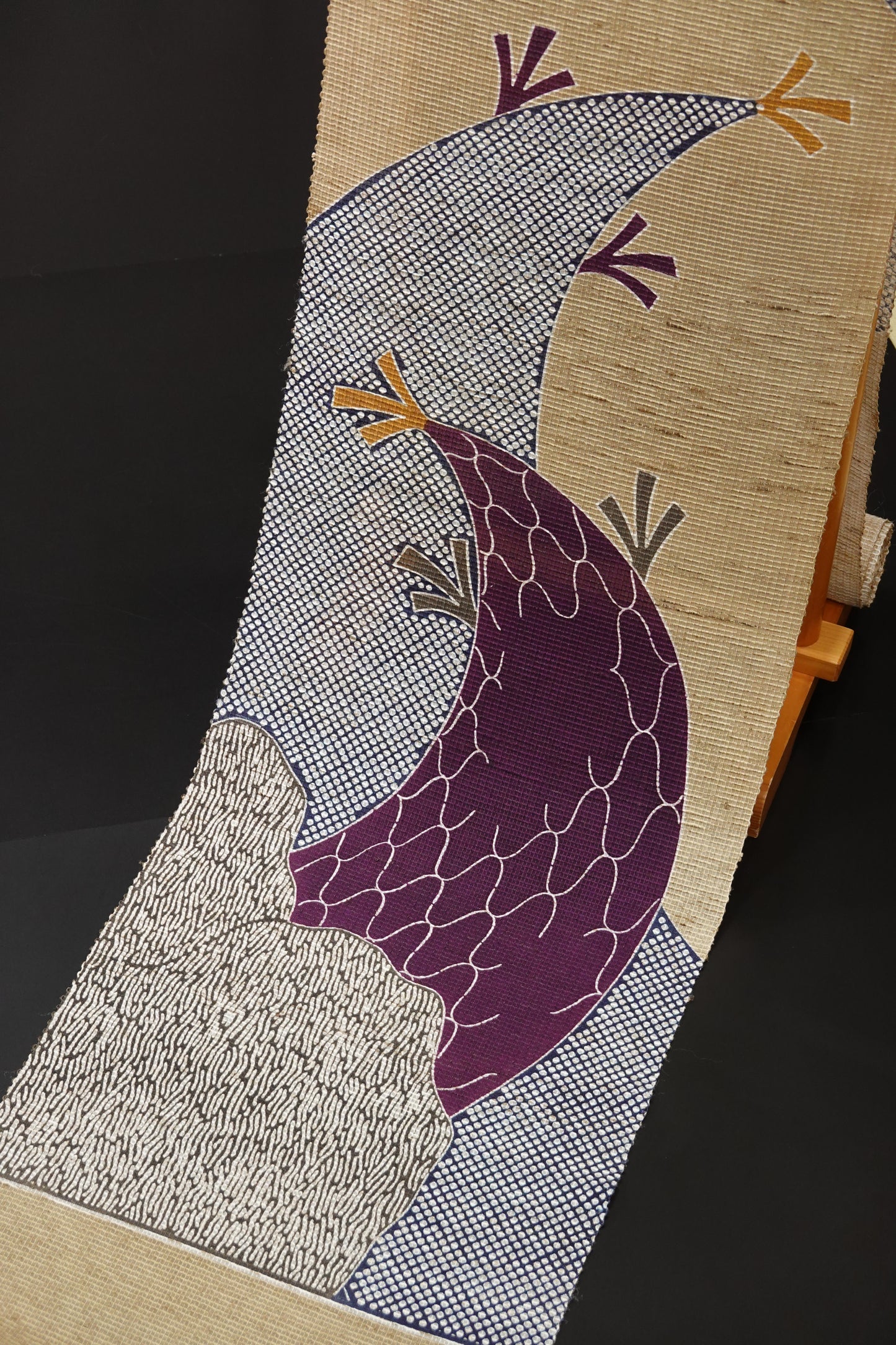 【栗山吉三郎】九寸名古屋帯 『竹の子網干』 絹紅梅【栗山工房】