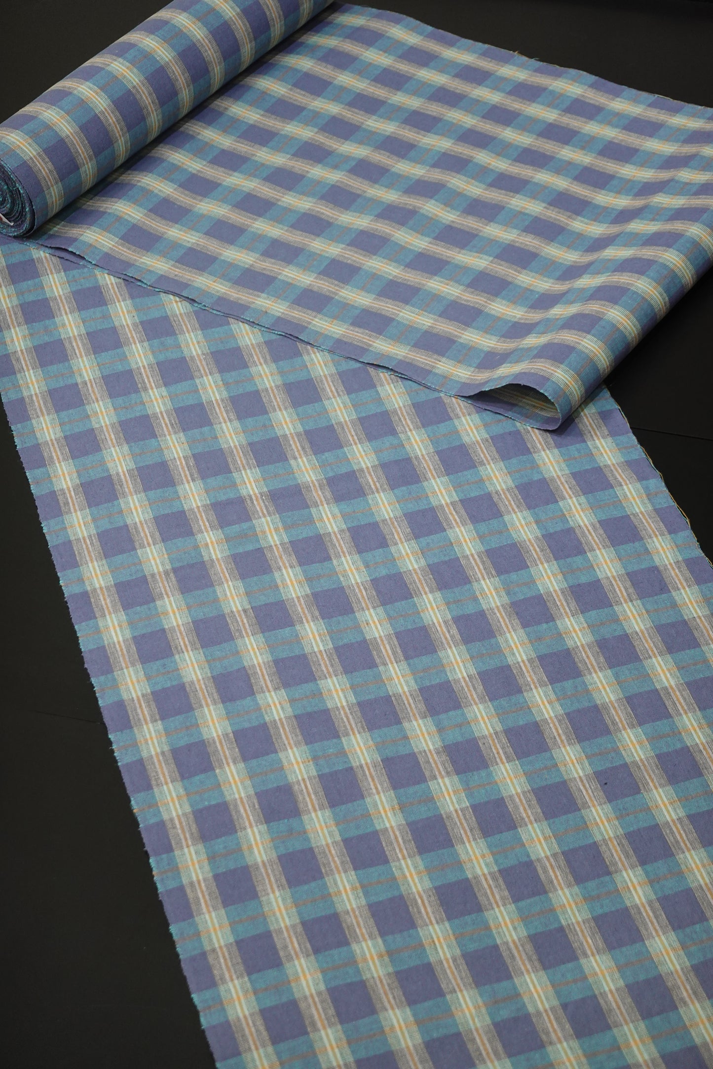 【臼井織布】伊勢木綿 綿麻 越格子 青藤色