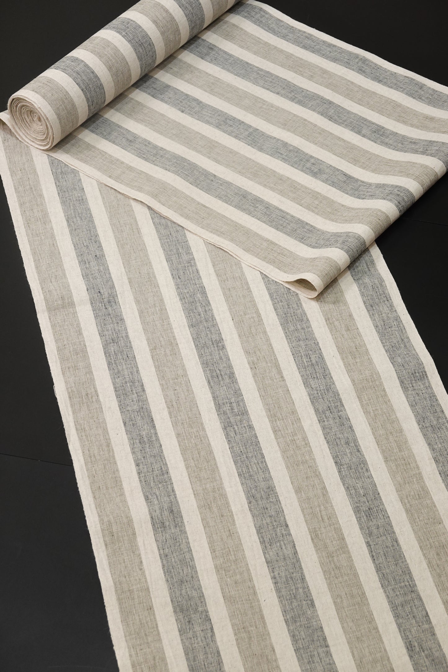 【臼井織布】伊勢綿麻 棒縞 生成りに鼠
