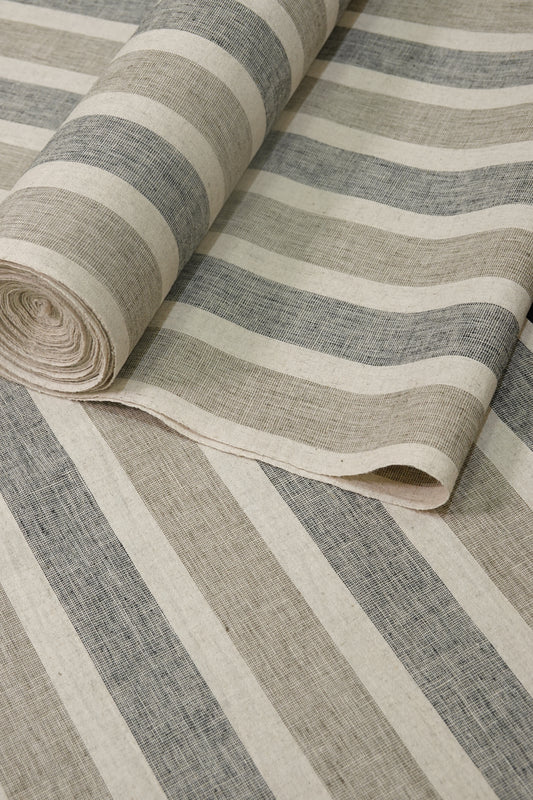 【臼井織布】伊勢綿麻 棒縞 生成りに鼠