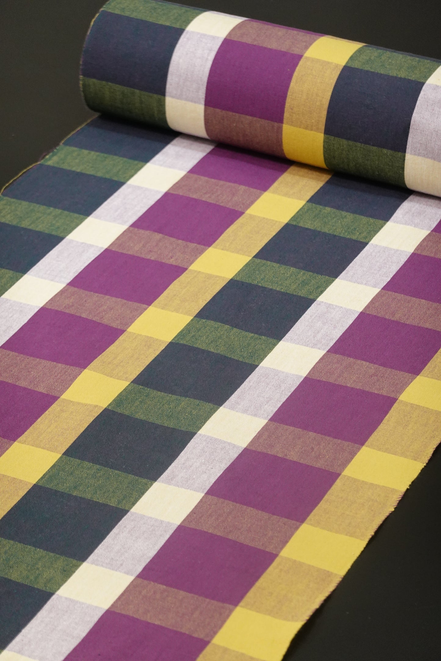 【臼井織布】伊勢木綿 市松格子 緑/黄/紫