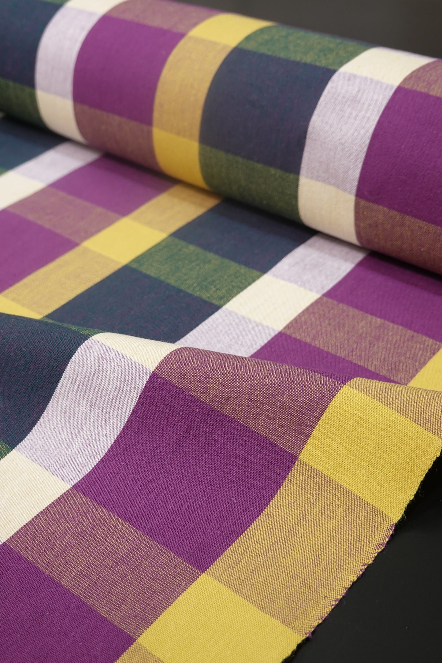 【臼井織布】伊勢木綿 市松格子 緑/黄/紫