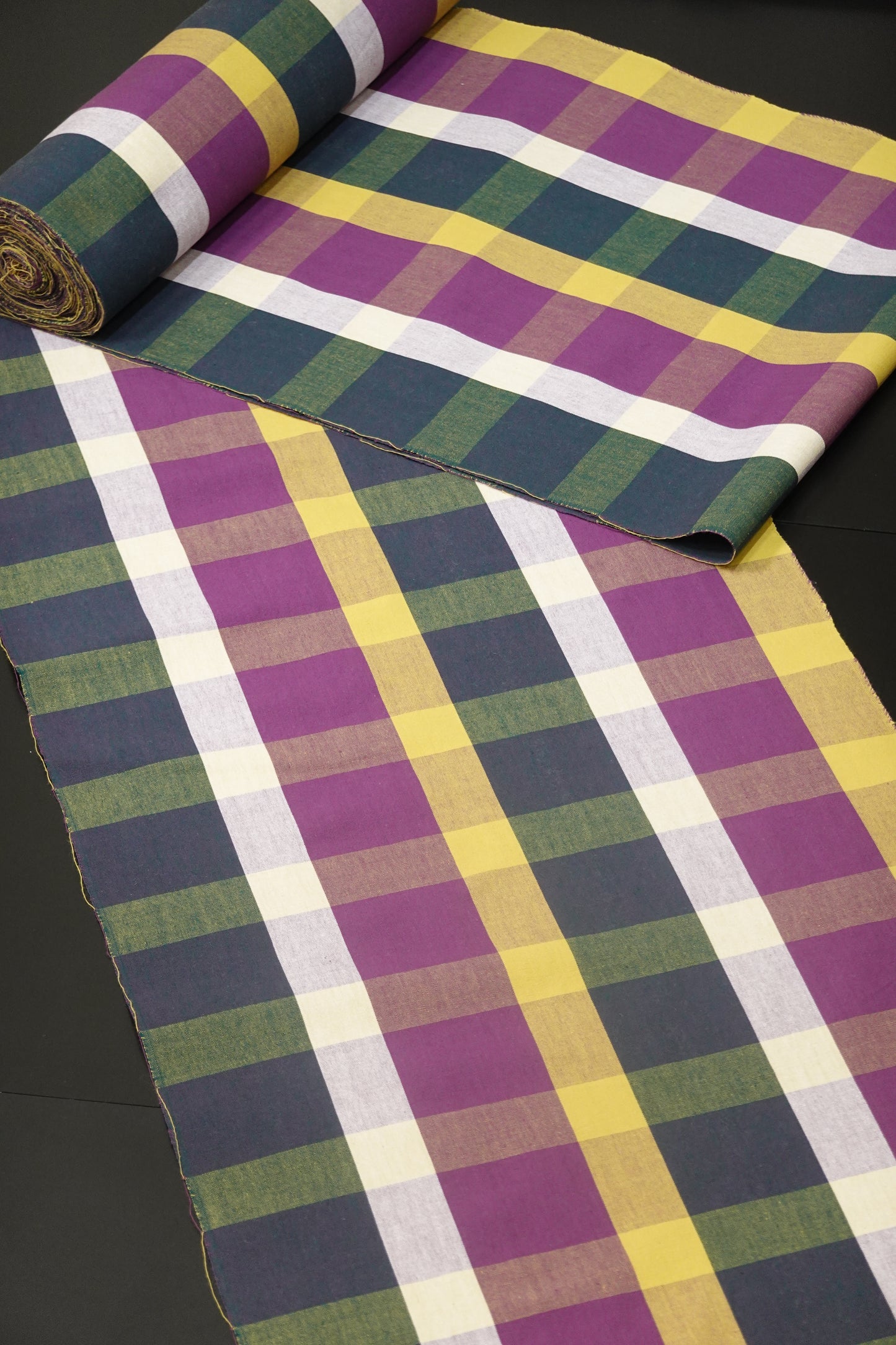 【臼井織布】伊勢木綿 市松格子 緑/黄/紫