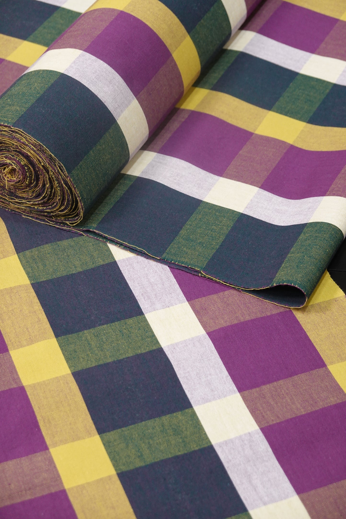 【臼井織布】伊勢木綿 市松格子 緑/黄/紫