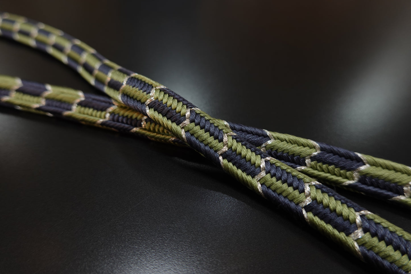 〈翠嵐工房〉帯締め 御岳組 市松 銀糸入り 緑×紺 撚り房