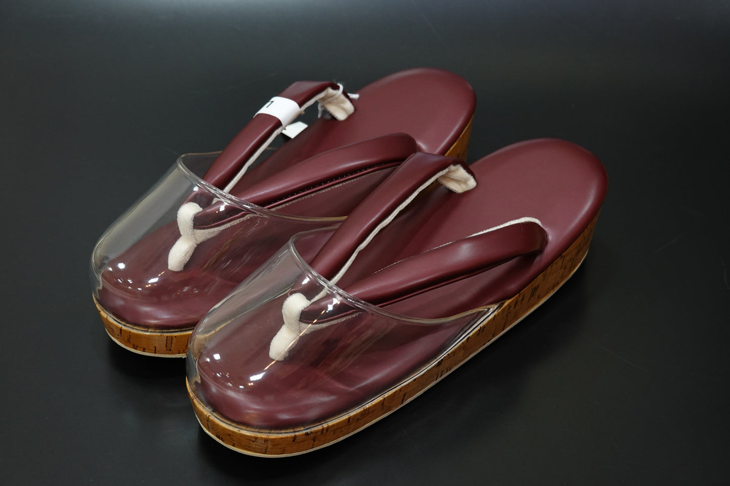 【襟の衿秀】雨草履 合皮 ボルドー Ｌ 時雨履き