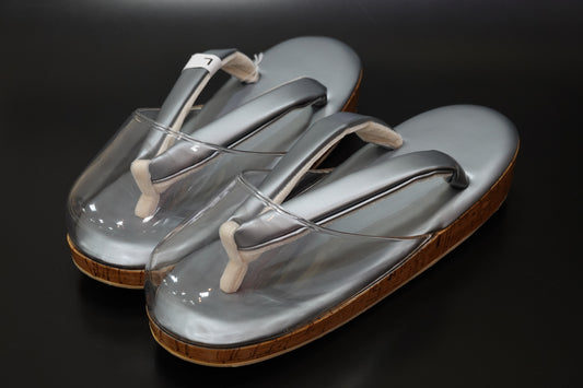 【襟の衿秀】雨草履 合皮 グレー Ｌ 時雨履き