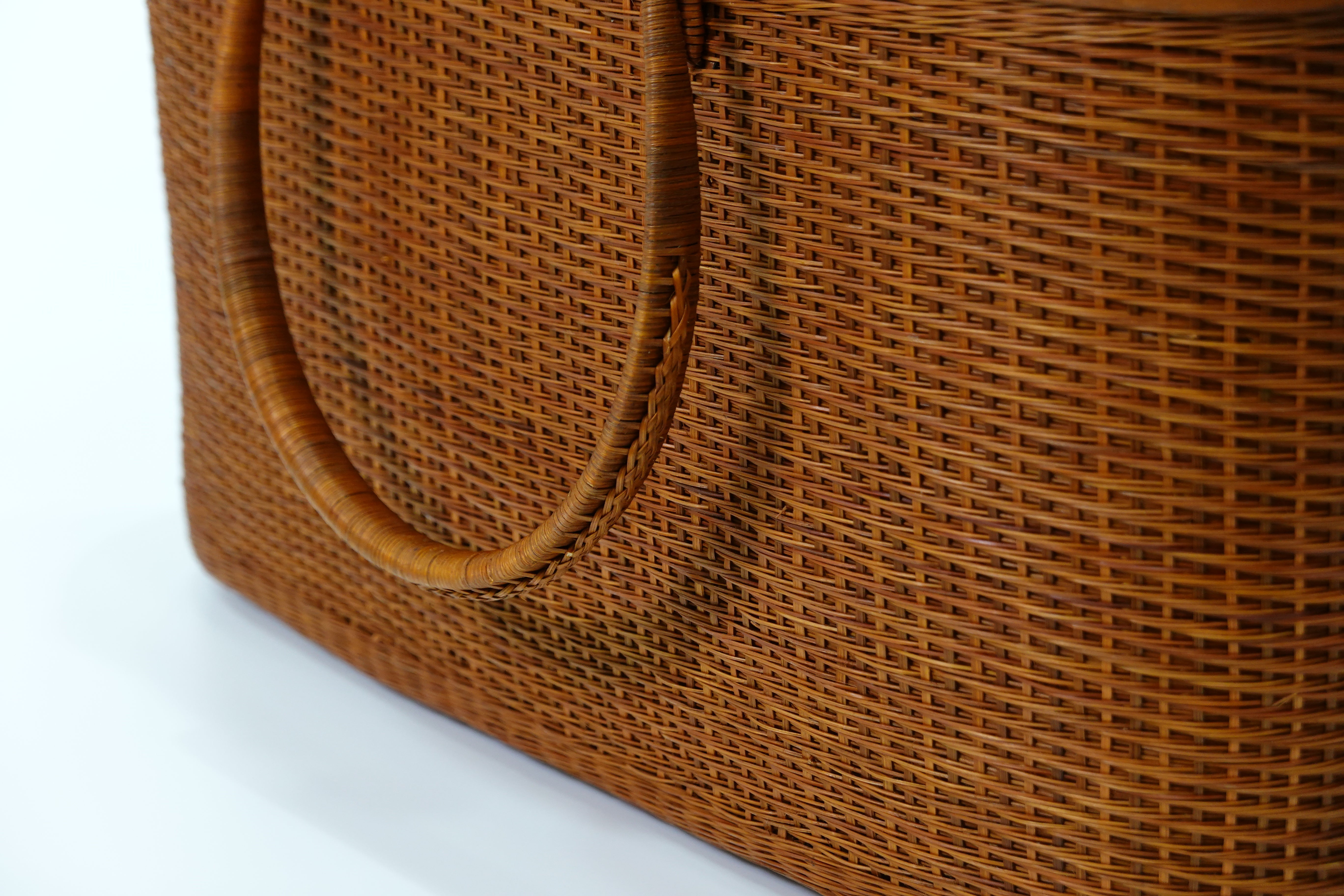 KOMKRIT工房】タイ王室御用達 竹工藝 籠バッグ 茶×生成り麻〈SACRA