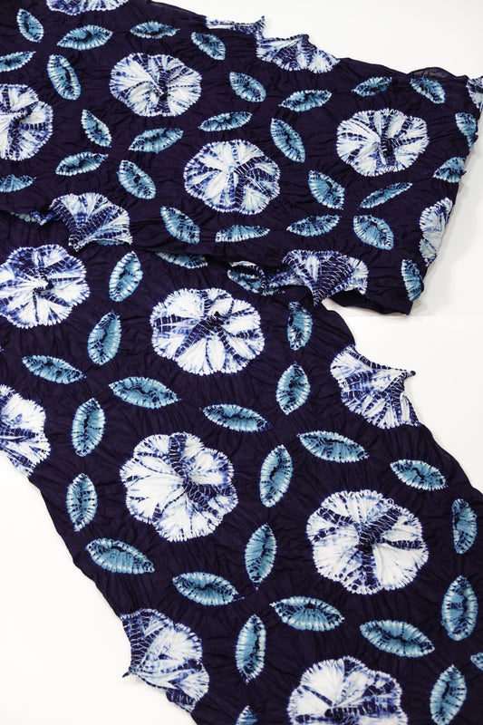 〈工芸絞り〉有松絞 浴衣地 「七宝ボーロ花」 紺に白花【伝統的工芸品 有松鳴海絞】