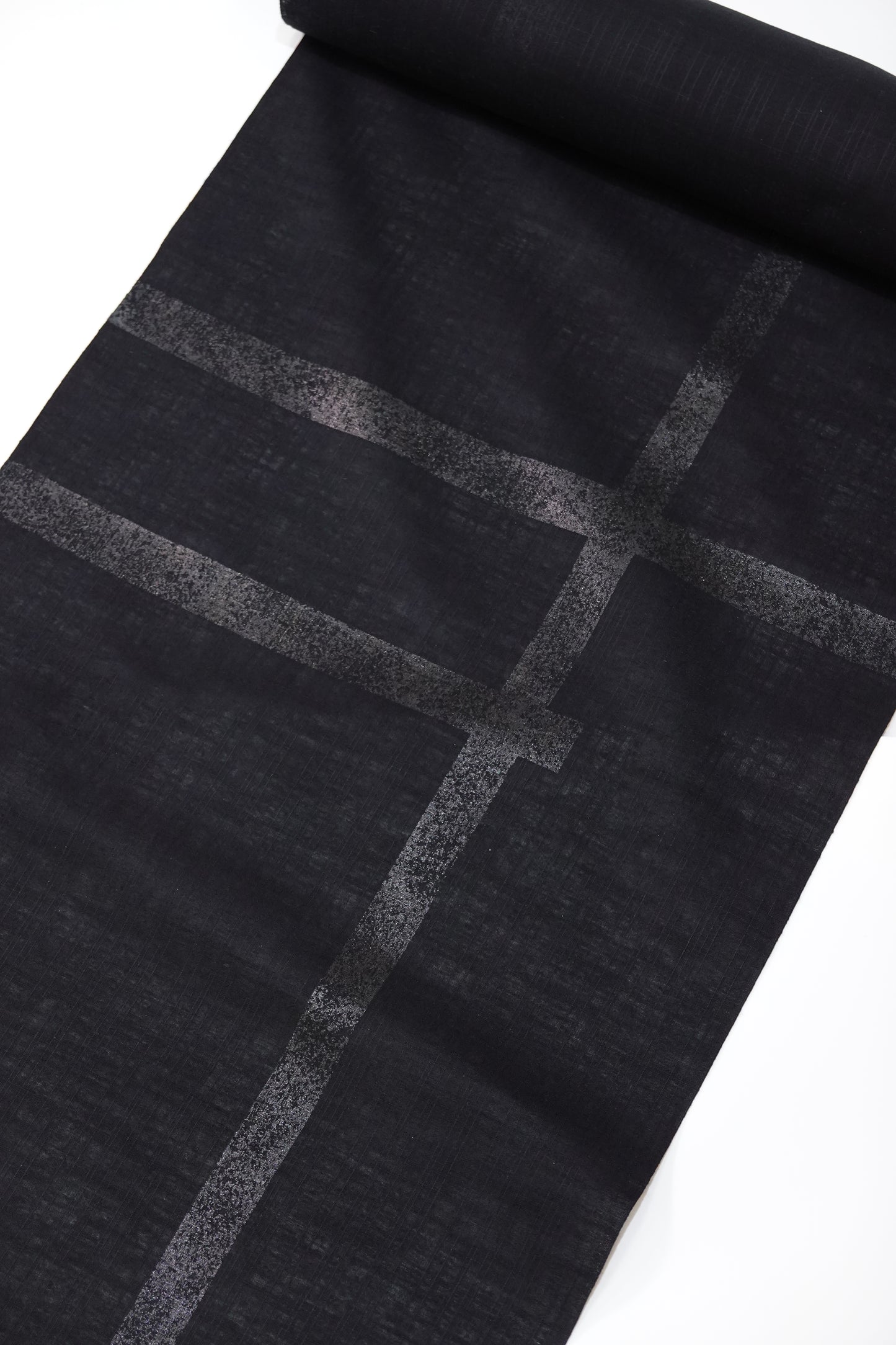[Hondaya Genbei] Yukata Fabric "Ripped Grid" Black with Black Lacquer (Cotton and Linen)