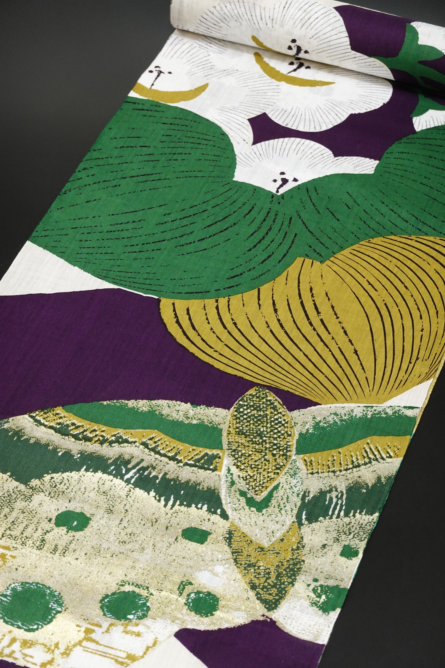 【誉田屋源兵衛】浴衣地『梅花抄』緑/紫〈綿麻〉