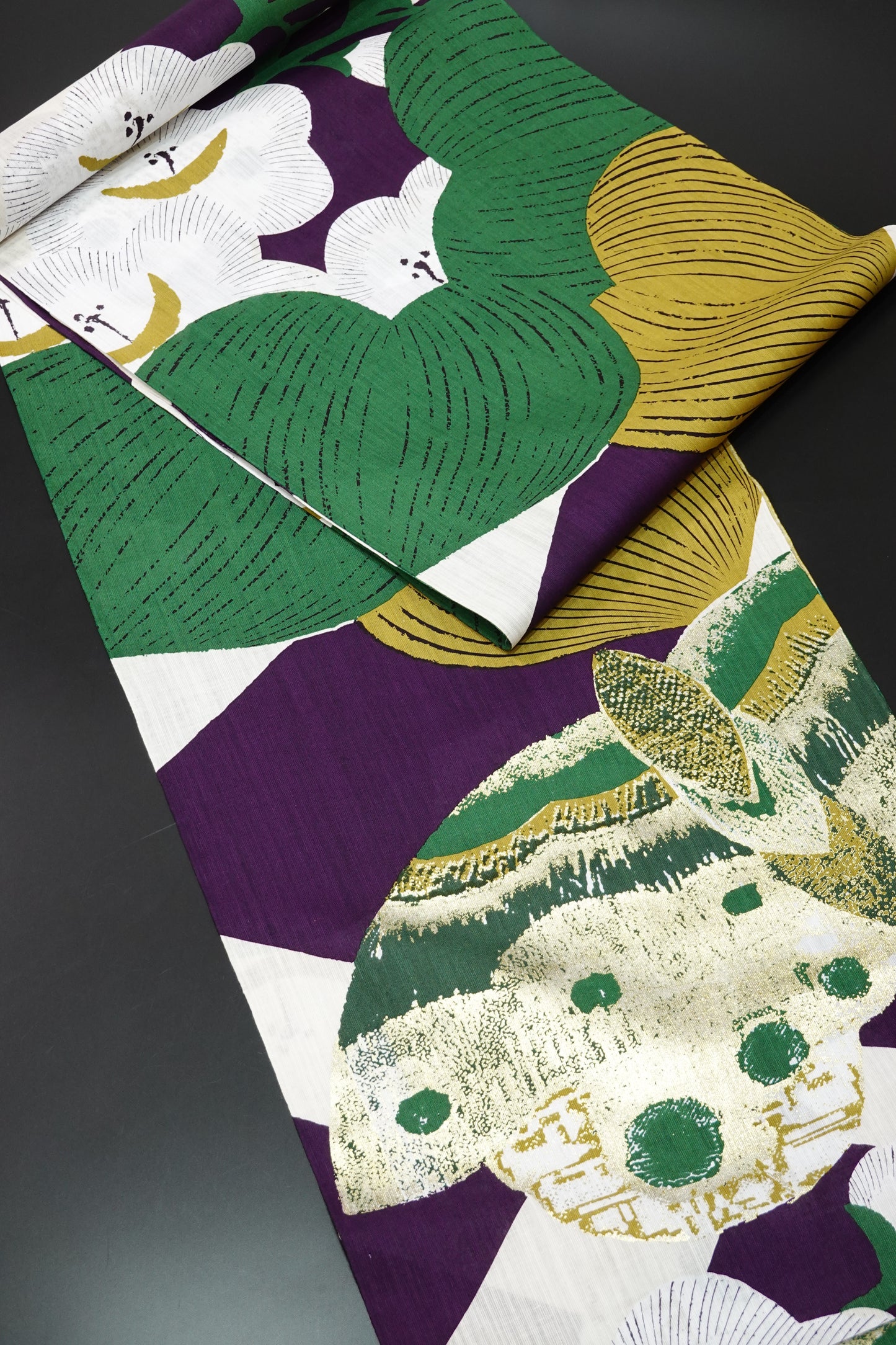 【誉田屋源兵衛】浴衣地『梅花抄』緑/紫〈綿麻〉