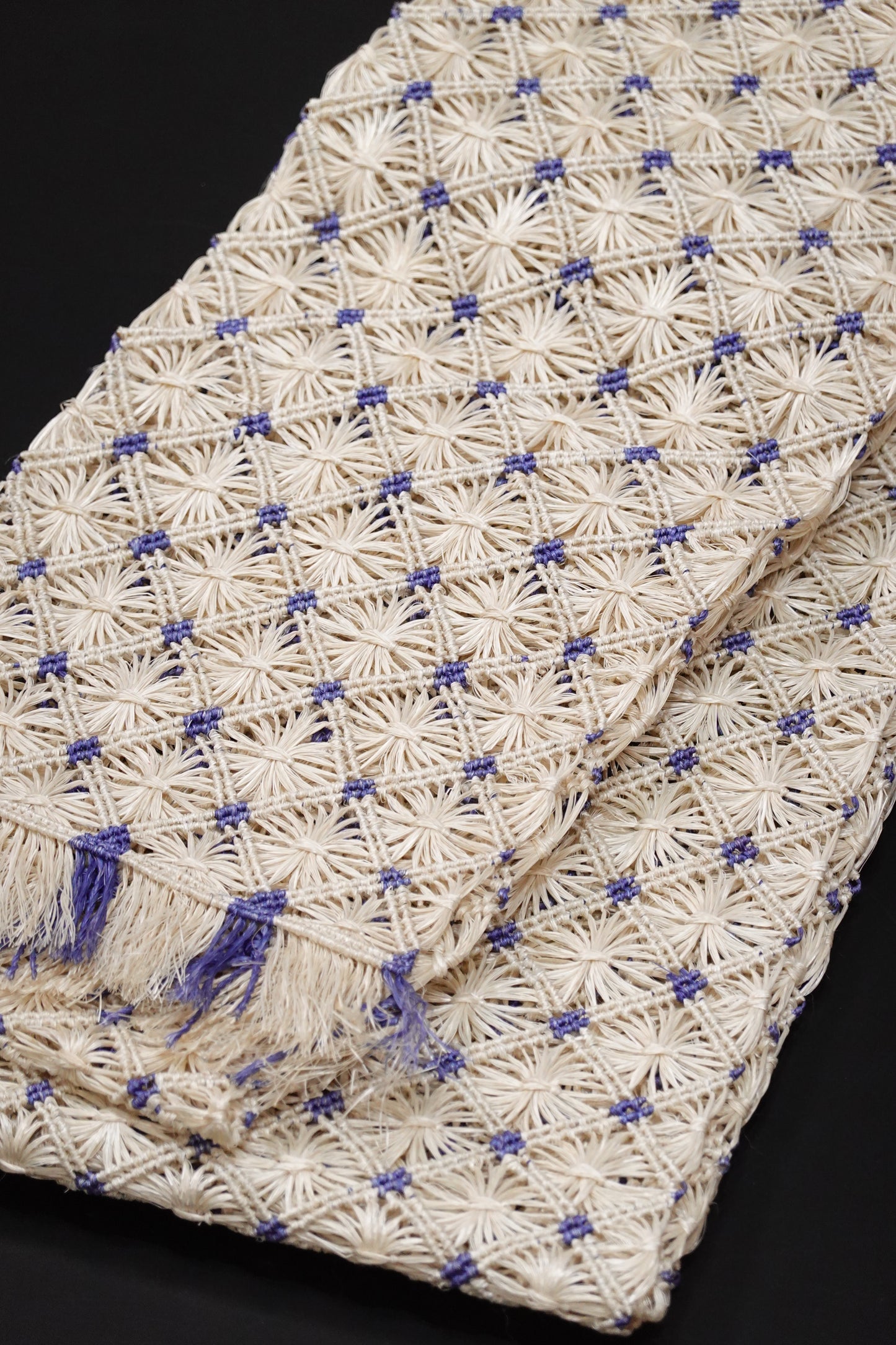 [Hondaya Genbei] Half-width Obi with Basho Wind-Step Pattern and Blue Dots