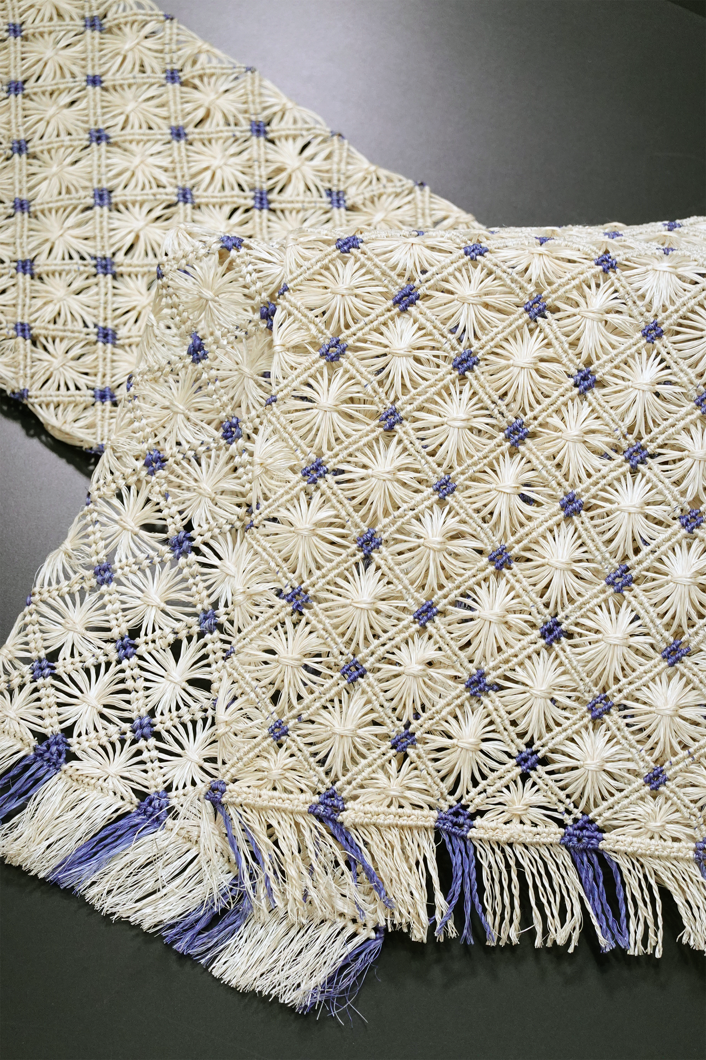 [Hondaya Genbei] Half-width Obi with Basho Wind-Step Pattern and Blue Dots