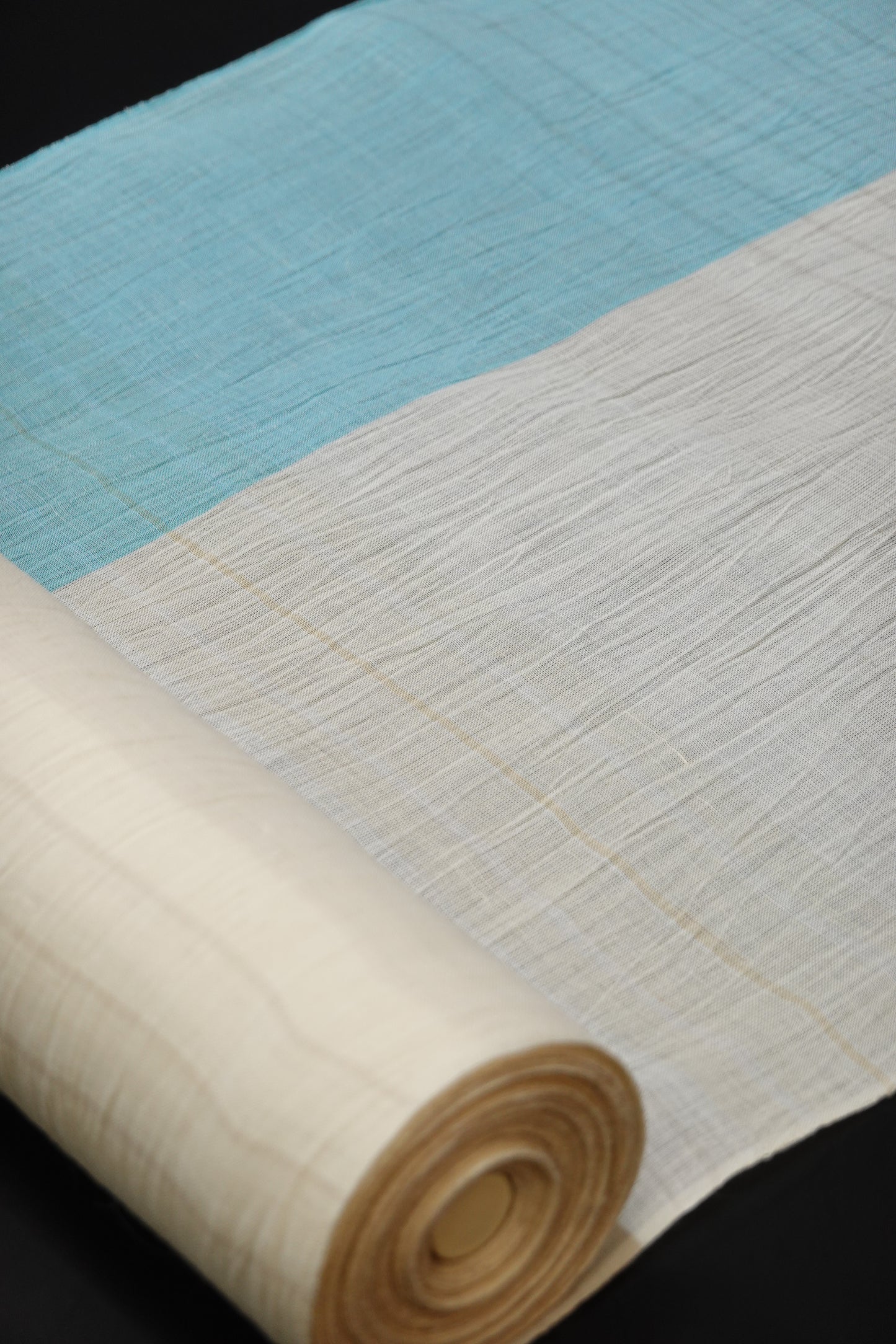 〈吉新織物〉小千谷縮 薄黄×水色〈夏着物〉