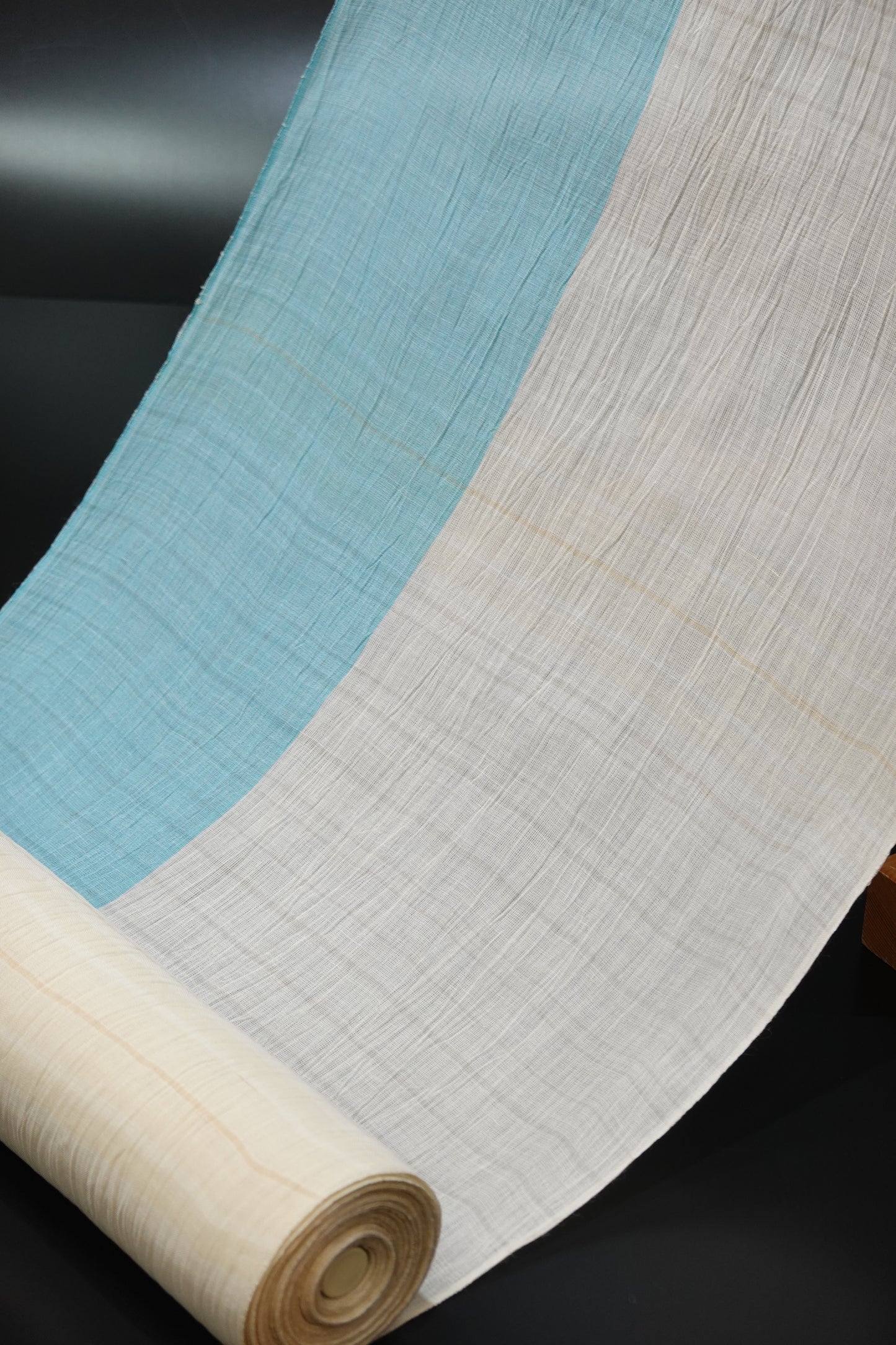 〈吉新織物〉小千谷縮 薄黄×水色〈夏着物〉