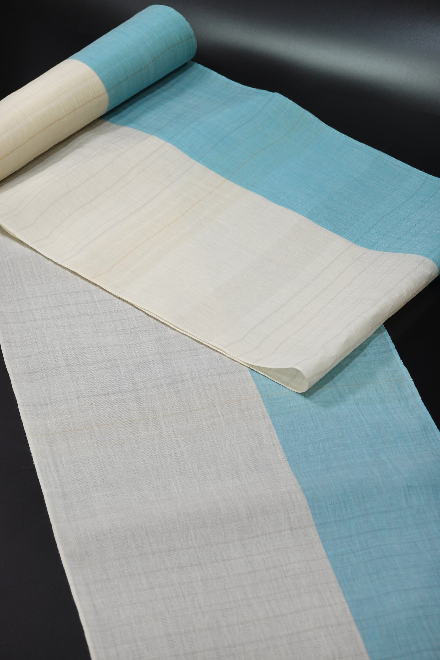 〈吉新織物〉小千谷縮 薄黄×水色〈夏着物〉