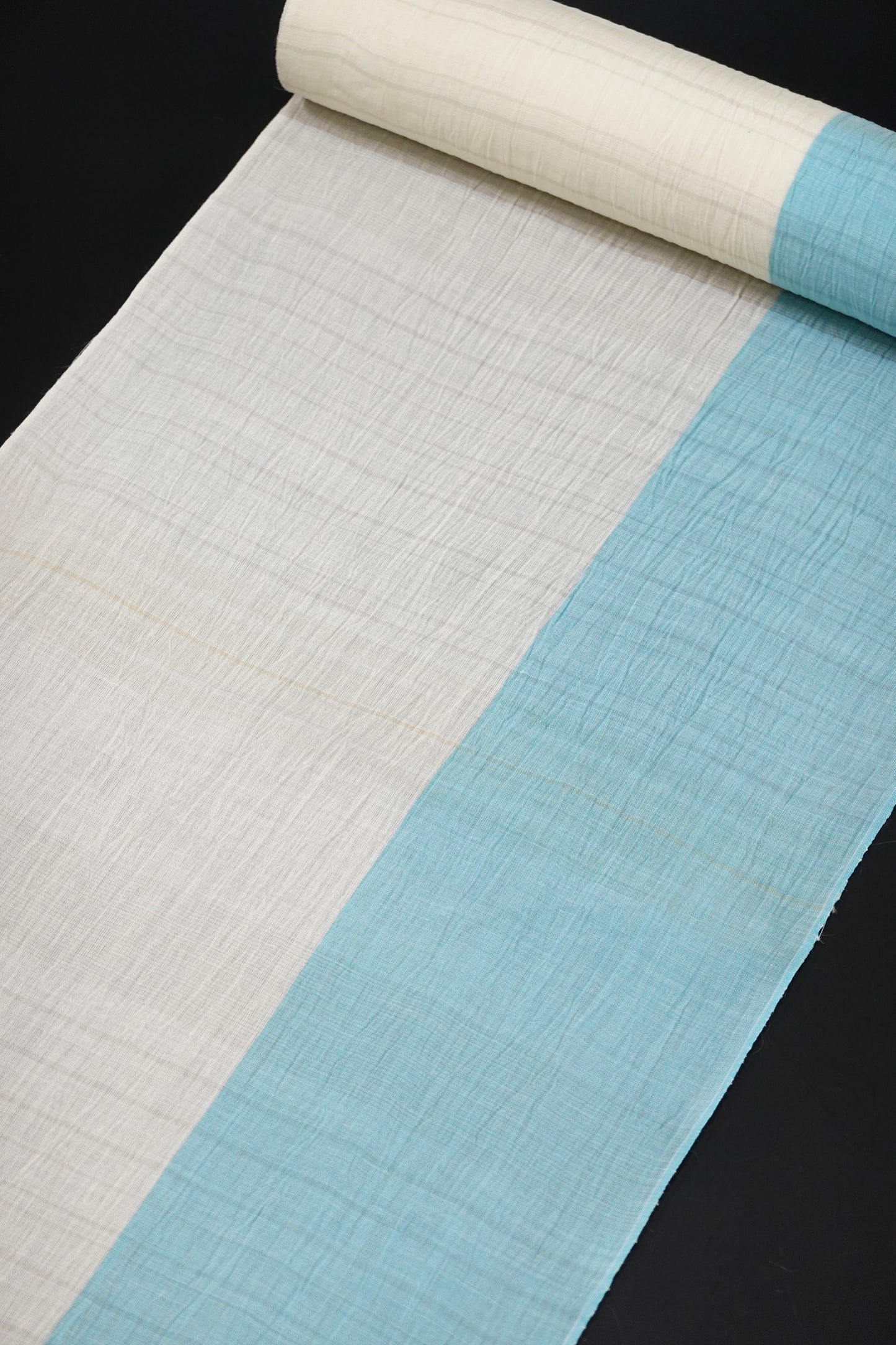 〈吉新織物〉小千谷縮 薄黄×水色〈夏着物〉