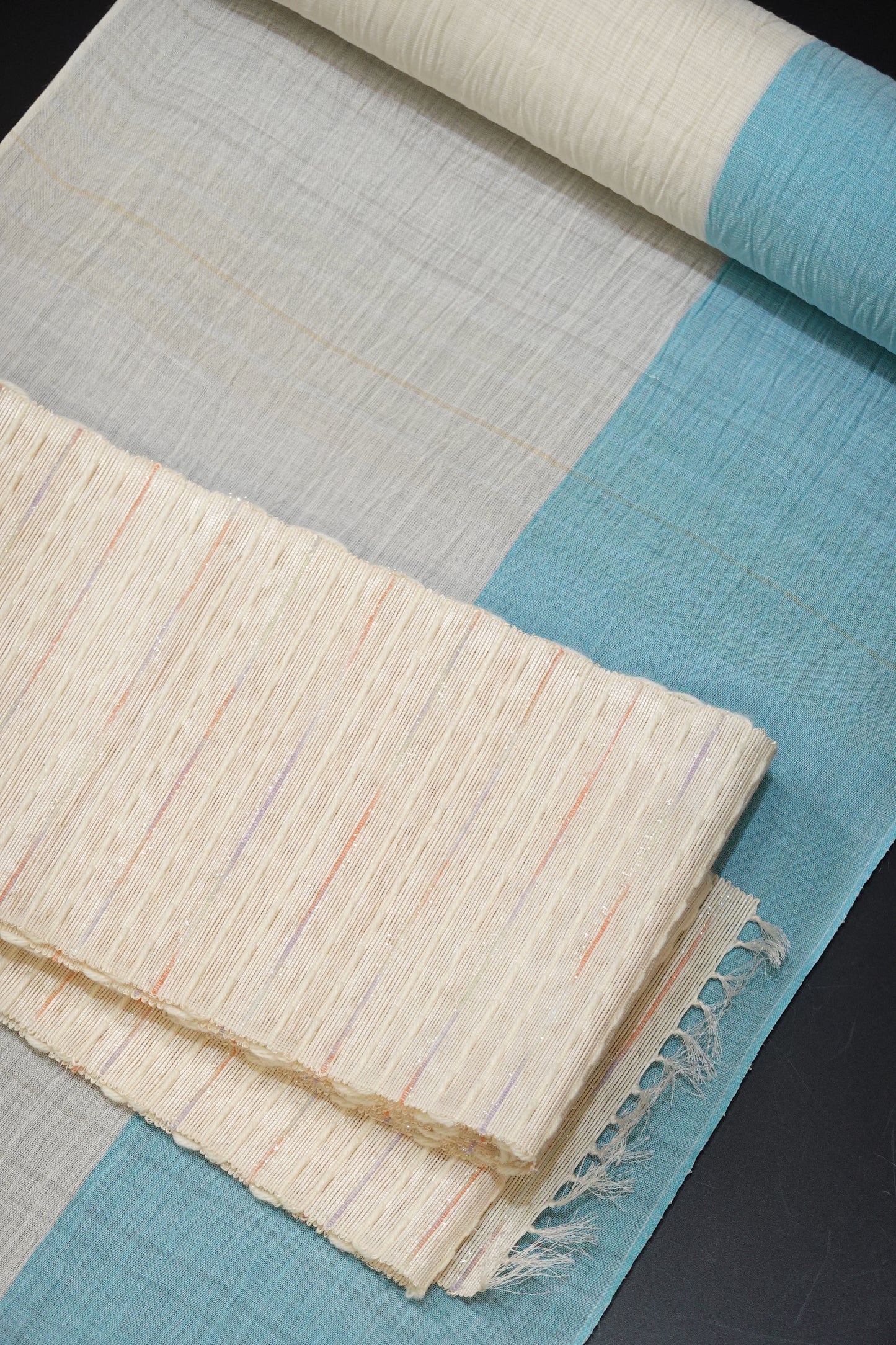 〈吉新織物〉小千谷縮 薄黄×水色〈夏着物〉