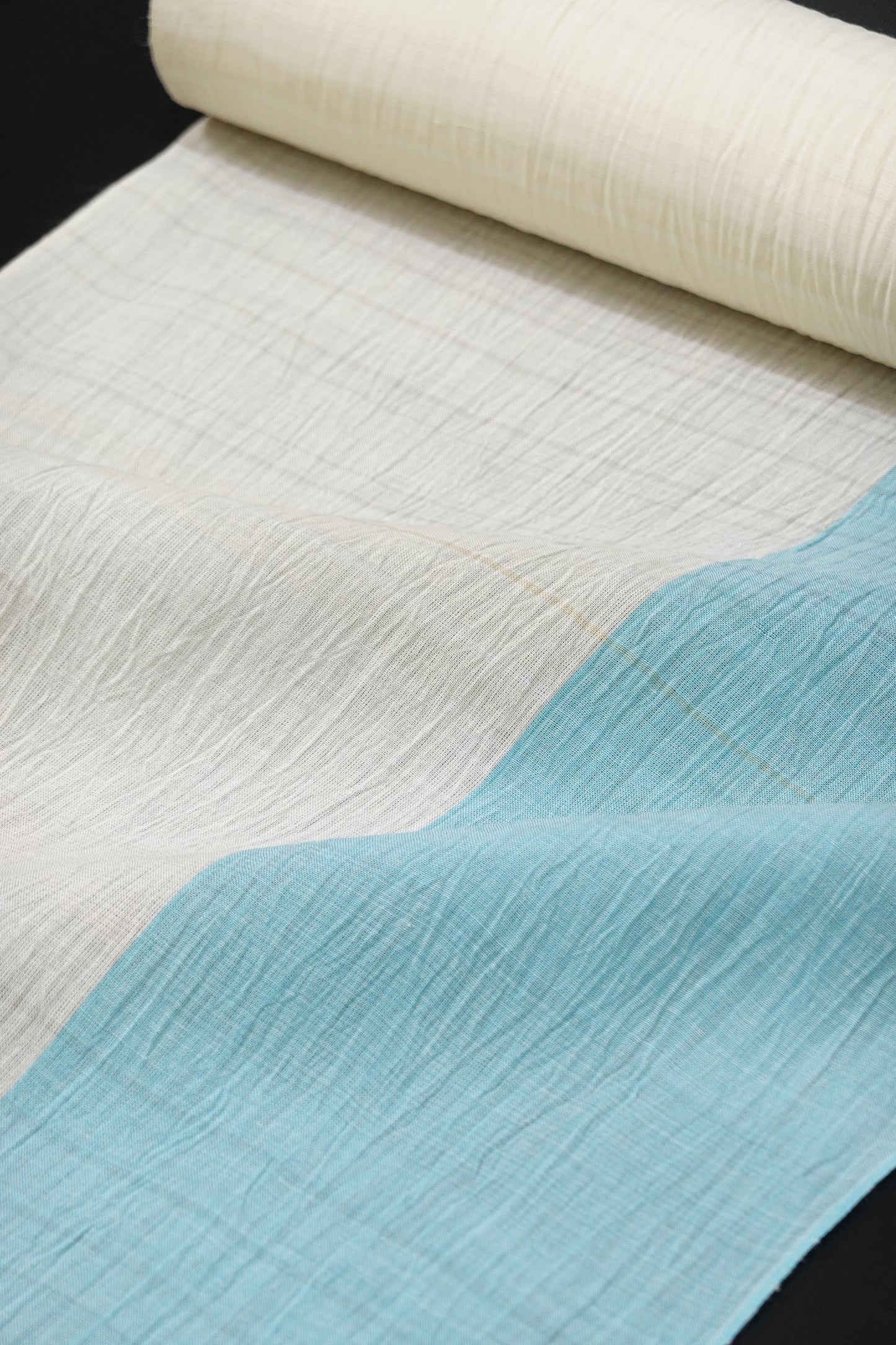 〈吉新織物〉小千谷縮 薄黄×水色〈夏着物〉