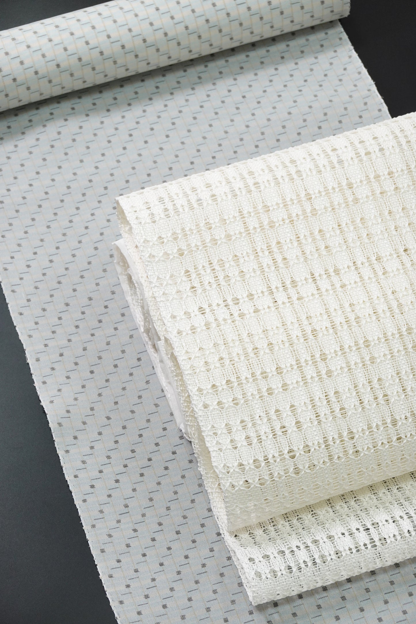 Kawaguchi Textiles - Hemp Kasuri Obi, 8-inch Nagoya Obi, Horizontal Stripe Check