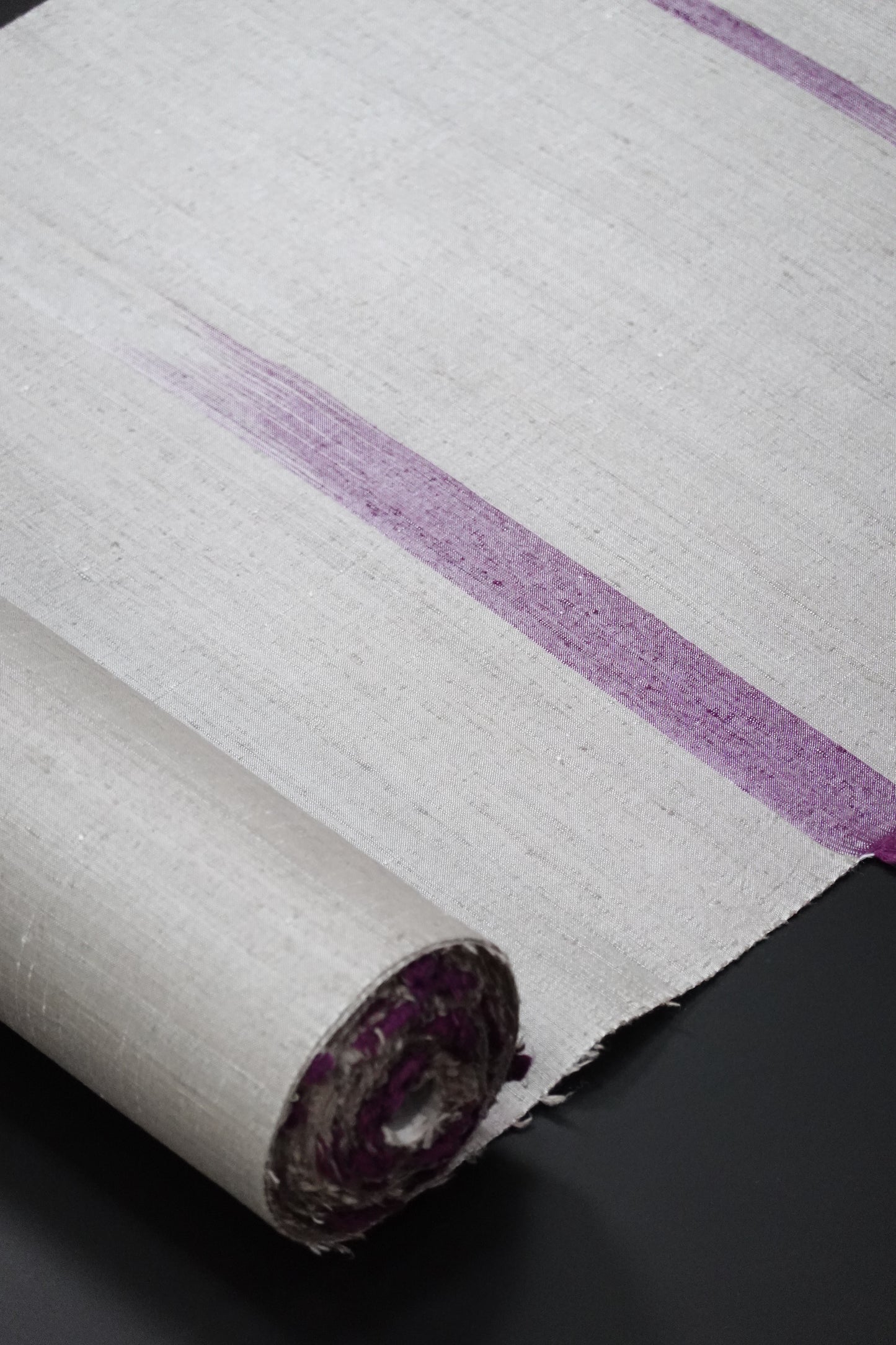 【伊那紬】霞絣の段 真綿紬 着尺 グレー地に紫【久保田織染工業】