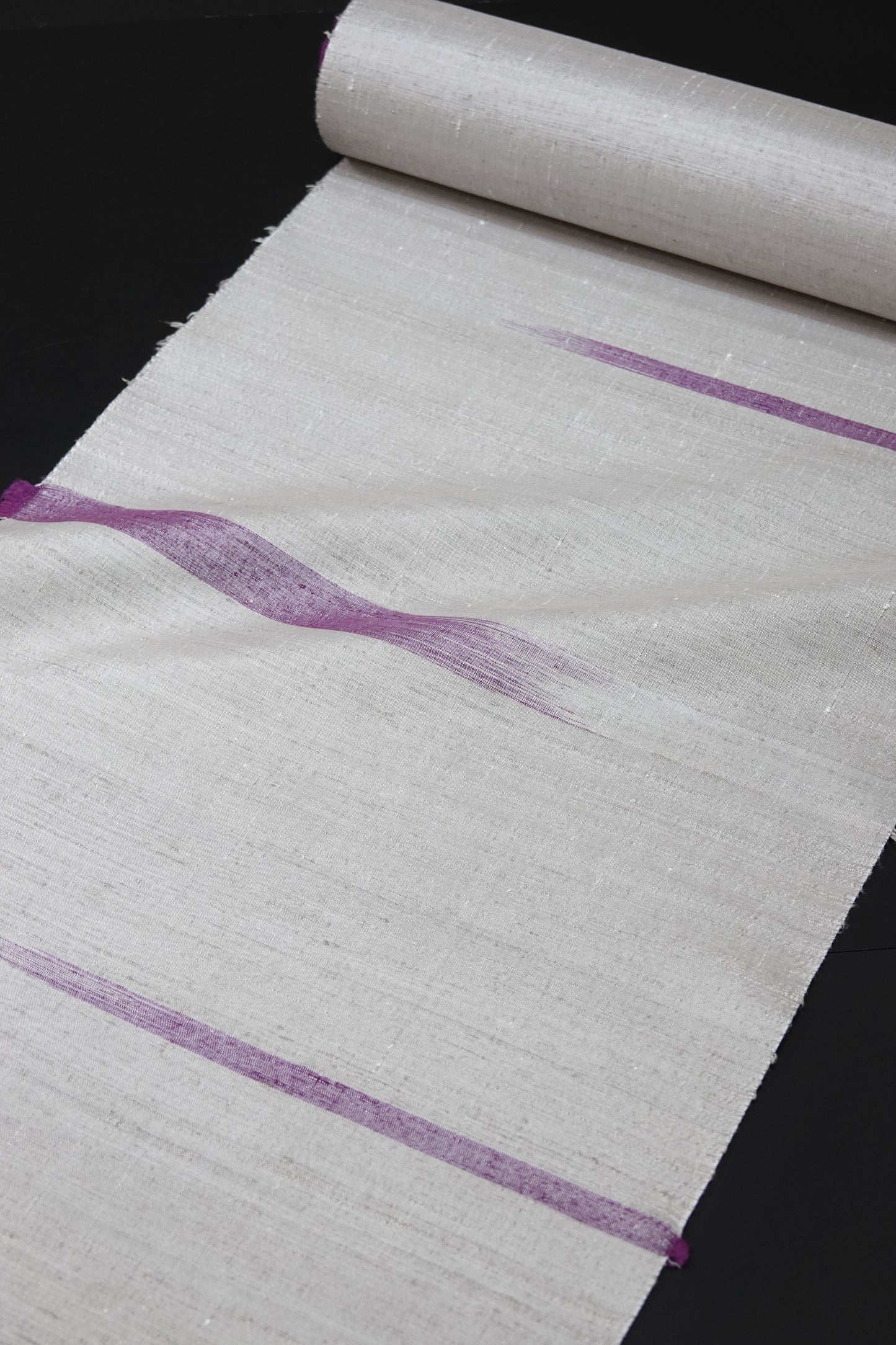 【伊那紬】霞絣の段 真綿紬 着尺 グレー地に紫【久保田織染工業】