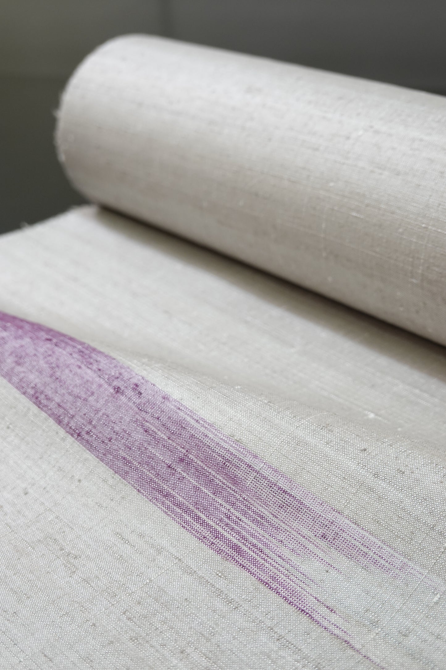 【伊那紬】霞絣の段 真綿紬 着尺 グレー地に紫【久保田織染工業】