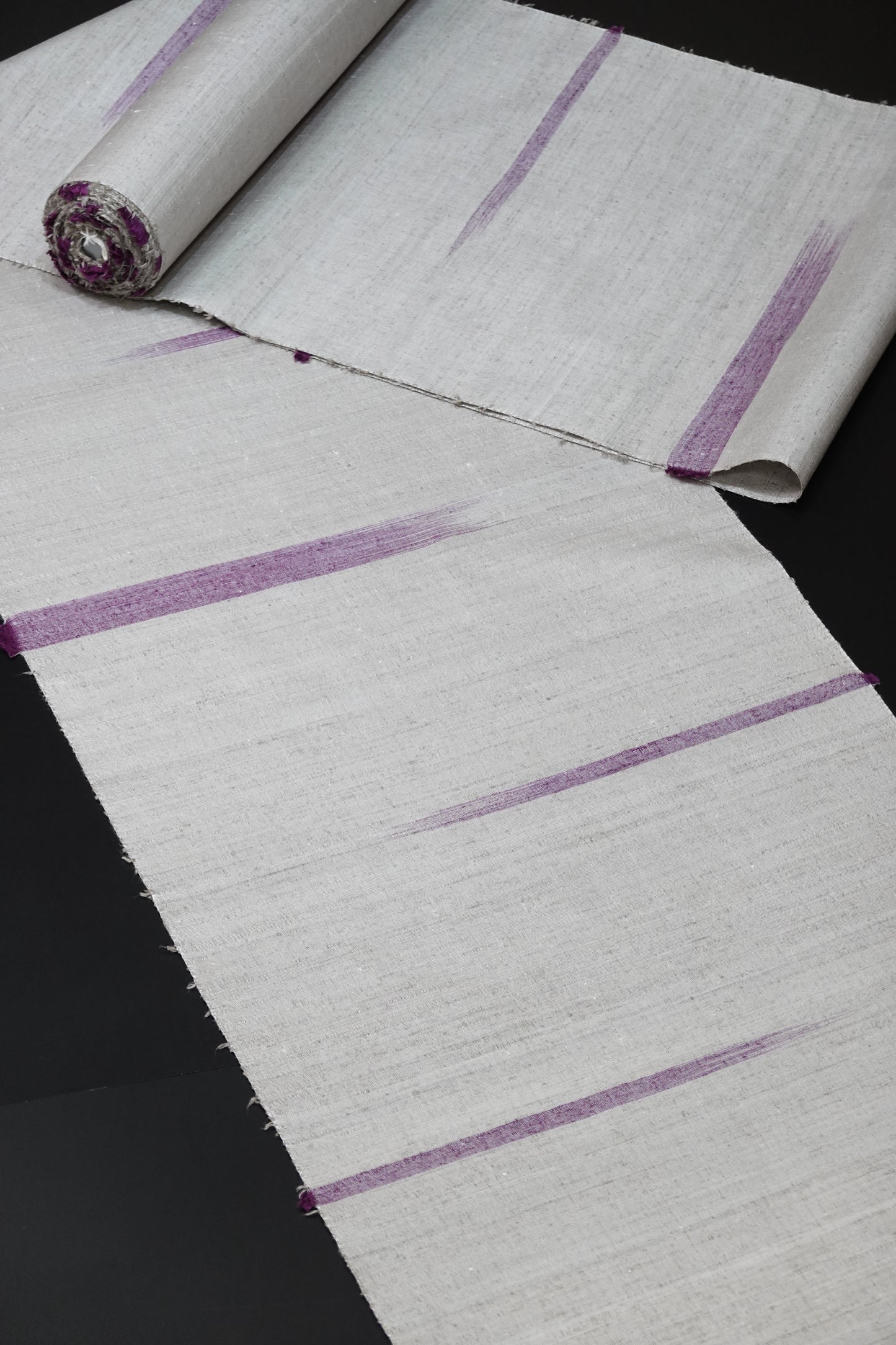 【伊那紬】霞絣の段 真綿紬 着尺 グレー地に紫【久保田織染工業】