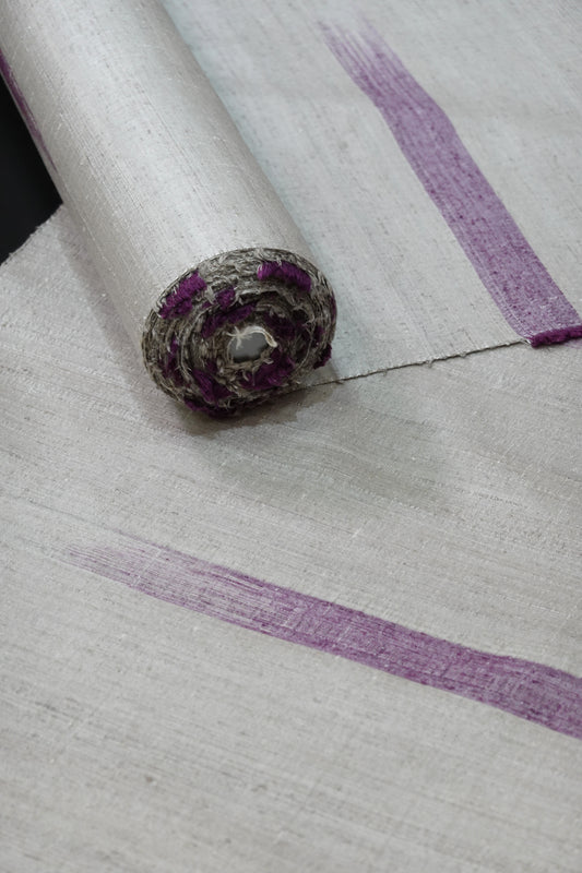 【伊那紬】霞絣の段 真綿紬 着尺 グレー地に紫【久保田織染工業】