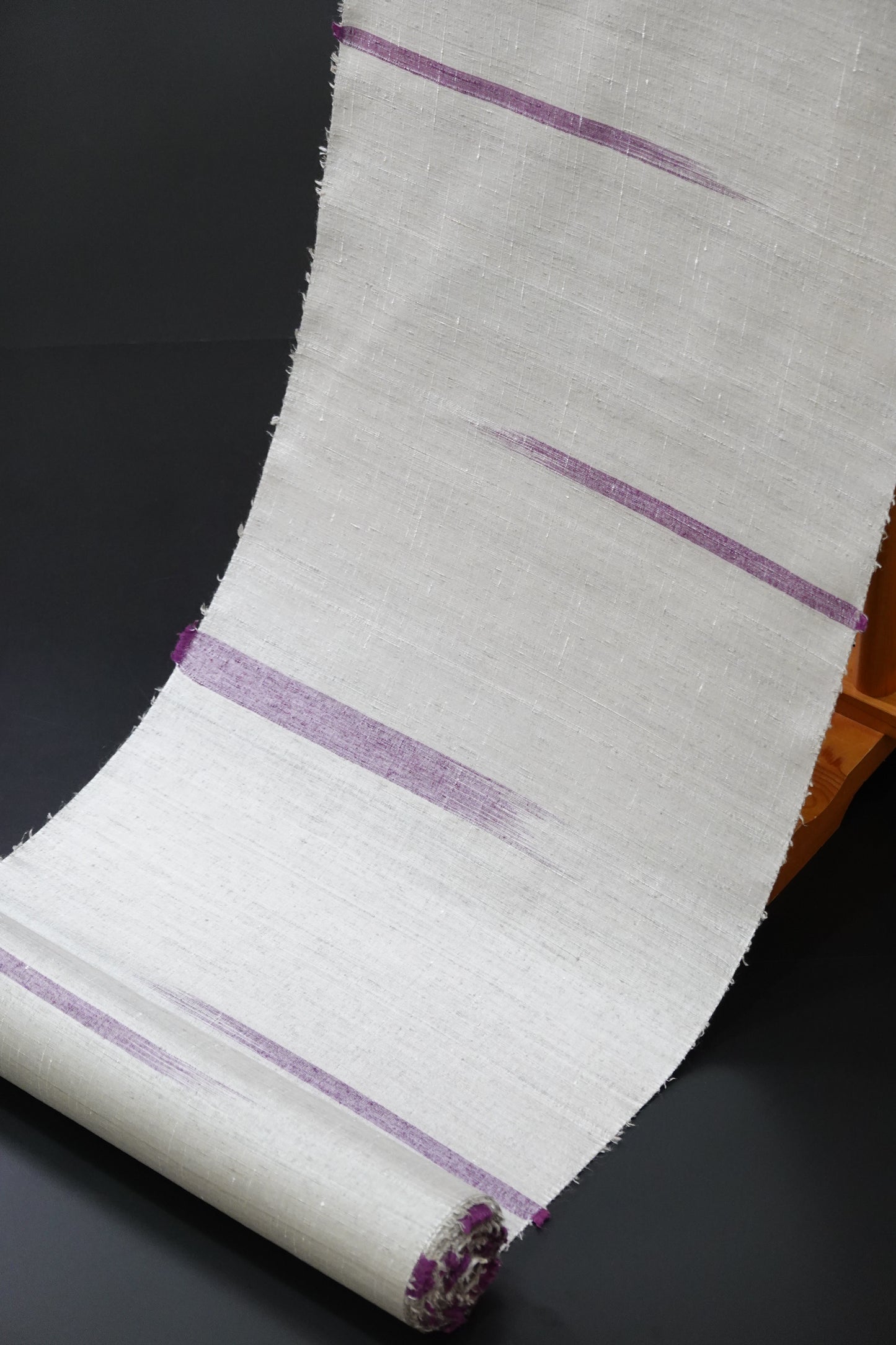 【伊那紬】霞絣の段 真綿紬 着尺 グレー地に紫【久保田織染工業】