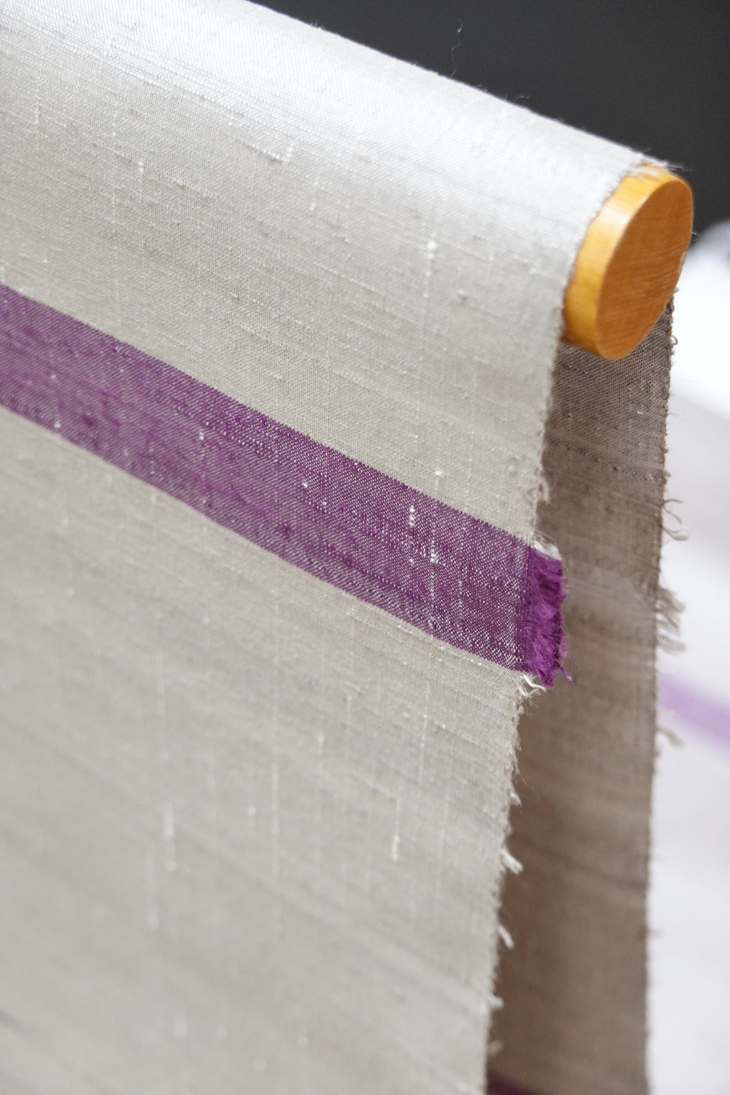 【伊那紬】霞絣の段 真綿紬 着尺 グレー地に紫【久保田織染工業】