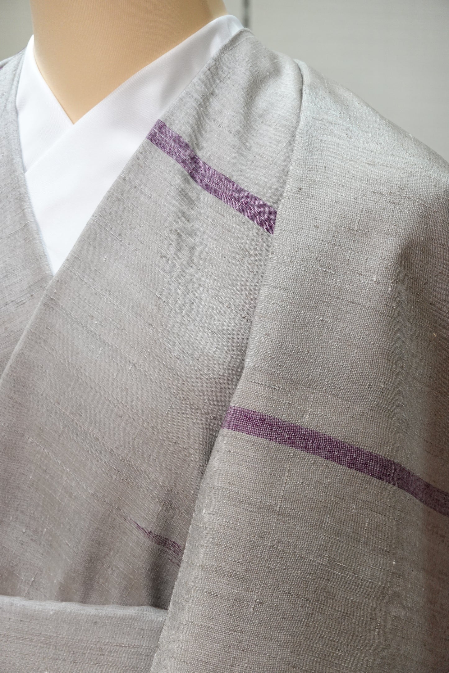 【伊那紬】霞絣の段 真綿紬 着尺 グレー地に紫【久保田織染工業】