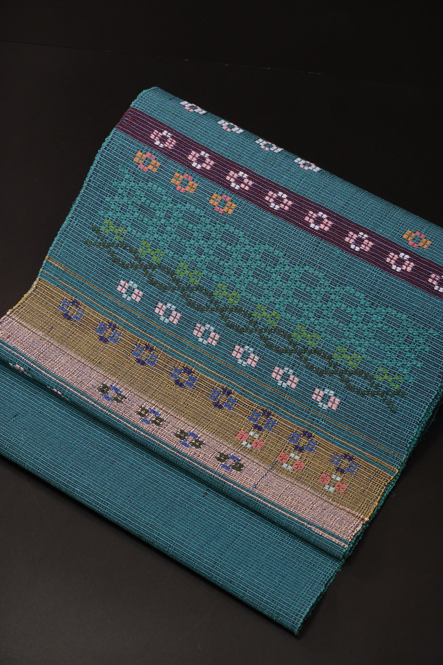 [Masa Akiyama] Flower-woven 8-inch Nagoya Obi [Te-tsumugi with twill weave] 