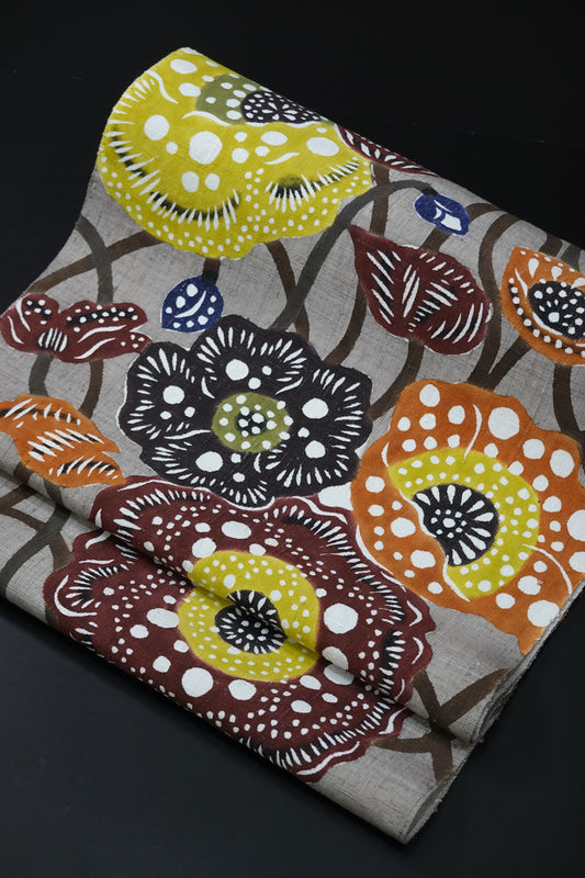 【小沢美由紀】- ポピー - 九寸名古屋帯【型絵染】