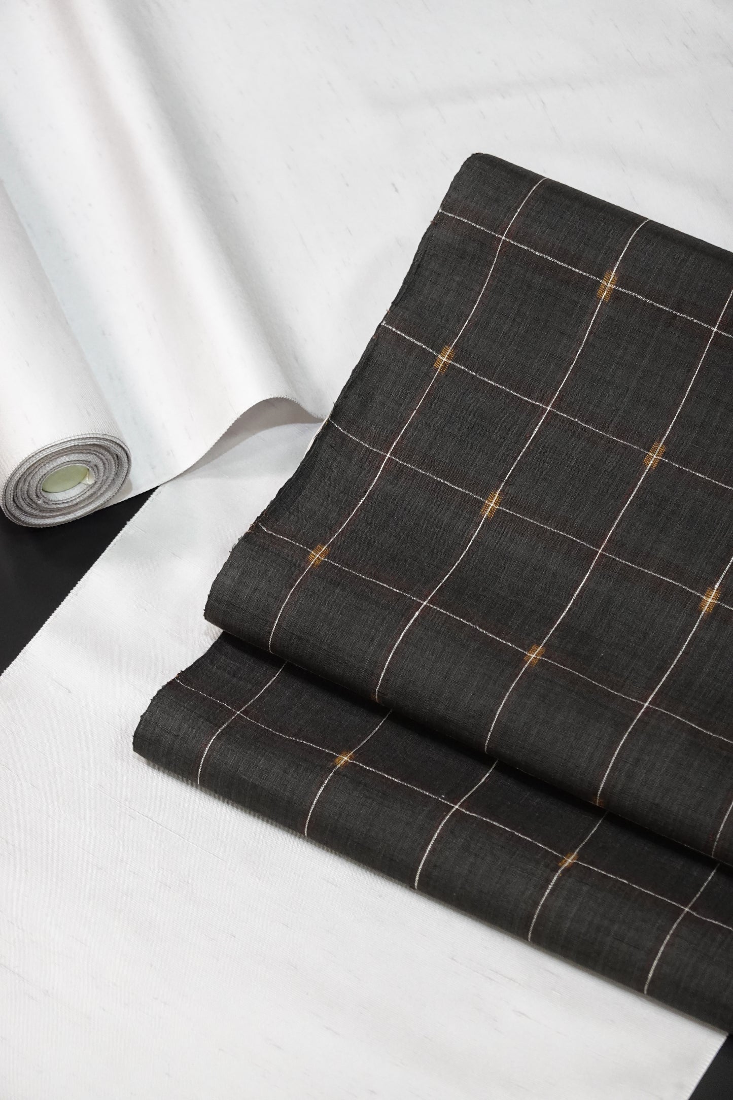 【本場結城紬】九寸名古屋帯 格子【地機 手織り】※お仕立代込み価格