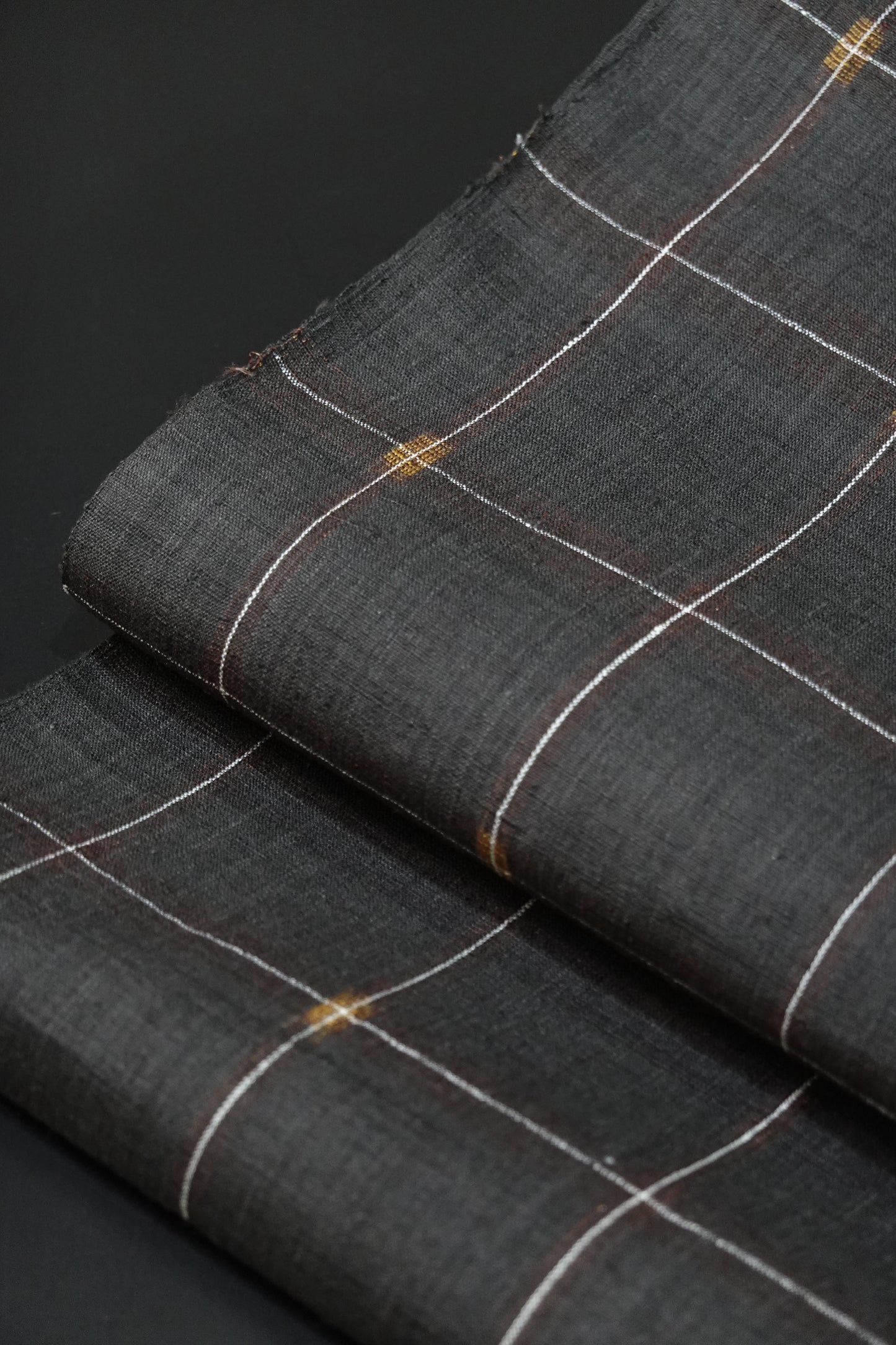 【本場結城紬】九寸名古屋帯 格子【地機 手織り】※お仕立代込み価格