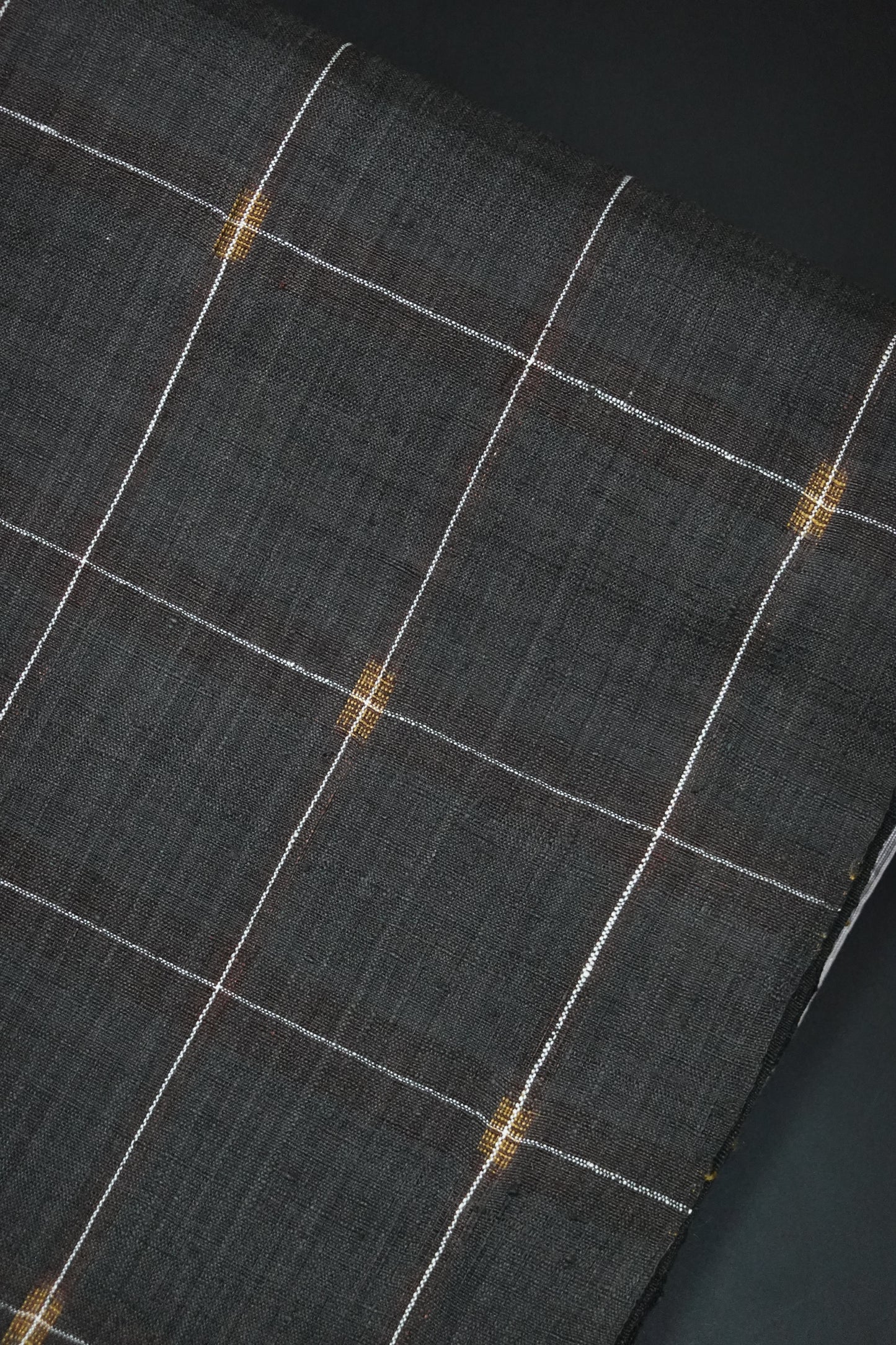 【本場結城紬】九寸名古屋帯 格子【地機 手織り】※お仕立代込み価格