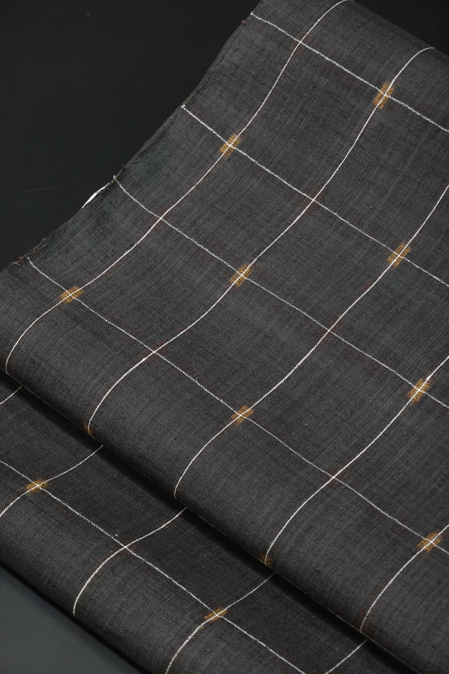 【本場結城紬】九寸名古屋帯 格子【地機 手織り】※お仕立代込み価格