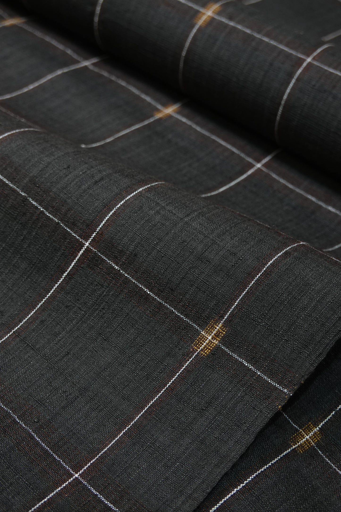 【本場結城紬】九寸名古屋帯 格子【地機 手織り】※お仕立代込み価格