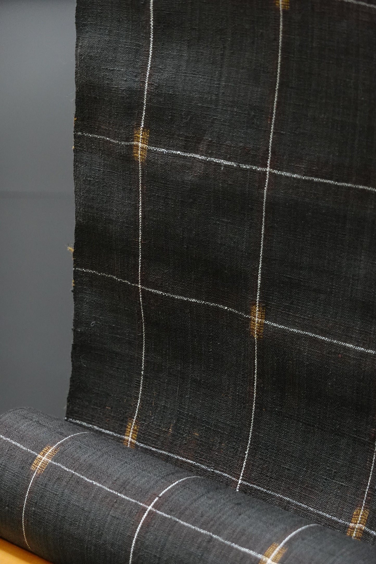 【本場結城紬】九寸名古屋帯 格子【地機 手織り】※お仕立代込み価格