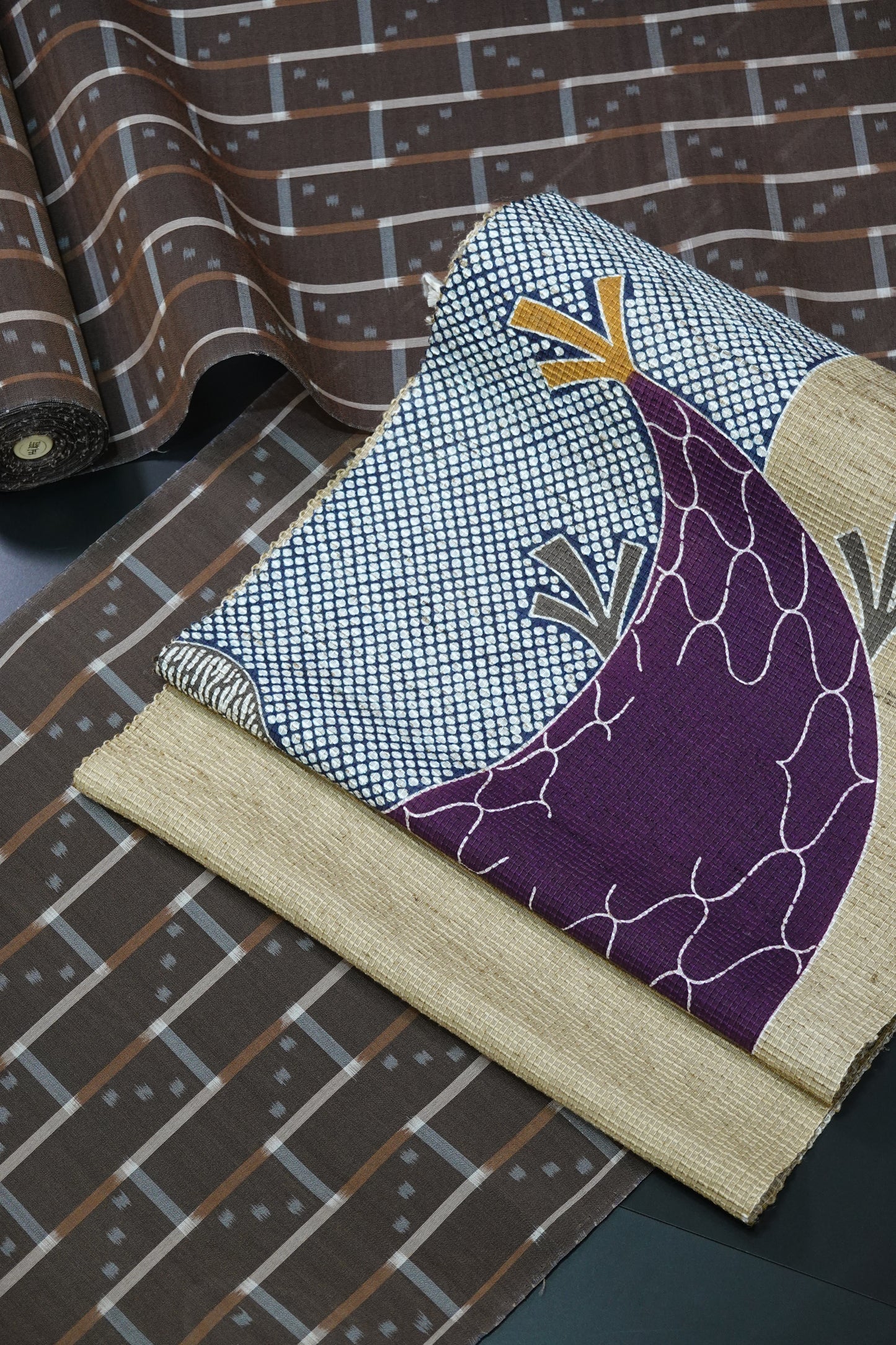 【栗山吉三郎】九寸名古屋帯 『竹の子網干』 絹紅梅【栗山工房】